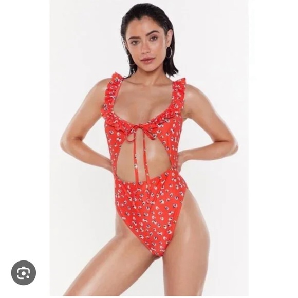 NWT Nasty Gal Red Floral Swimsuit - Picture 1 of 5